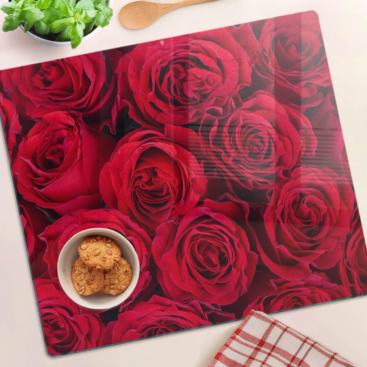 GLASPLATTE 60x52 cm Rosen - Rot, Glas (60/0.4/52cm) - TULUP