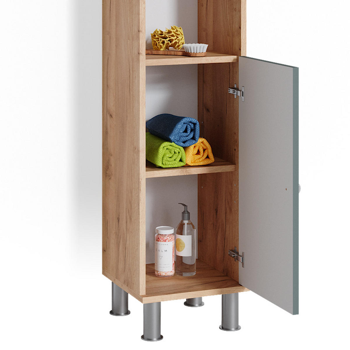 BADMÖBEL-SET Fynn Grün 3 Teile, mit Hochschrank - Honigeiche/Grün, Holzwerkstoff (60/54/32cm) - Vicco