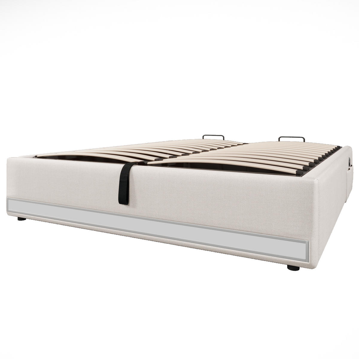 POLSTERBETT 140x200cm Beige LED-Leiste USB-C Hydraulik - Beige, Holz (140/200cm) - FLIEKS