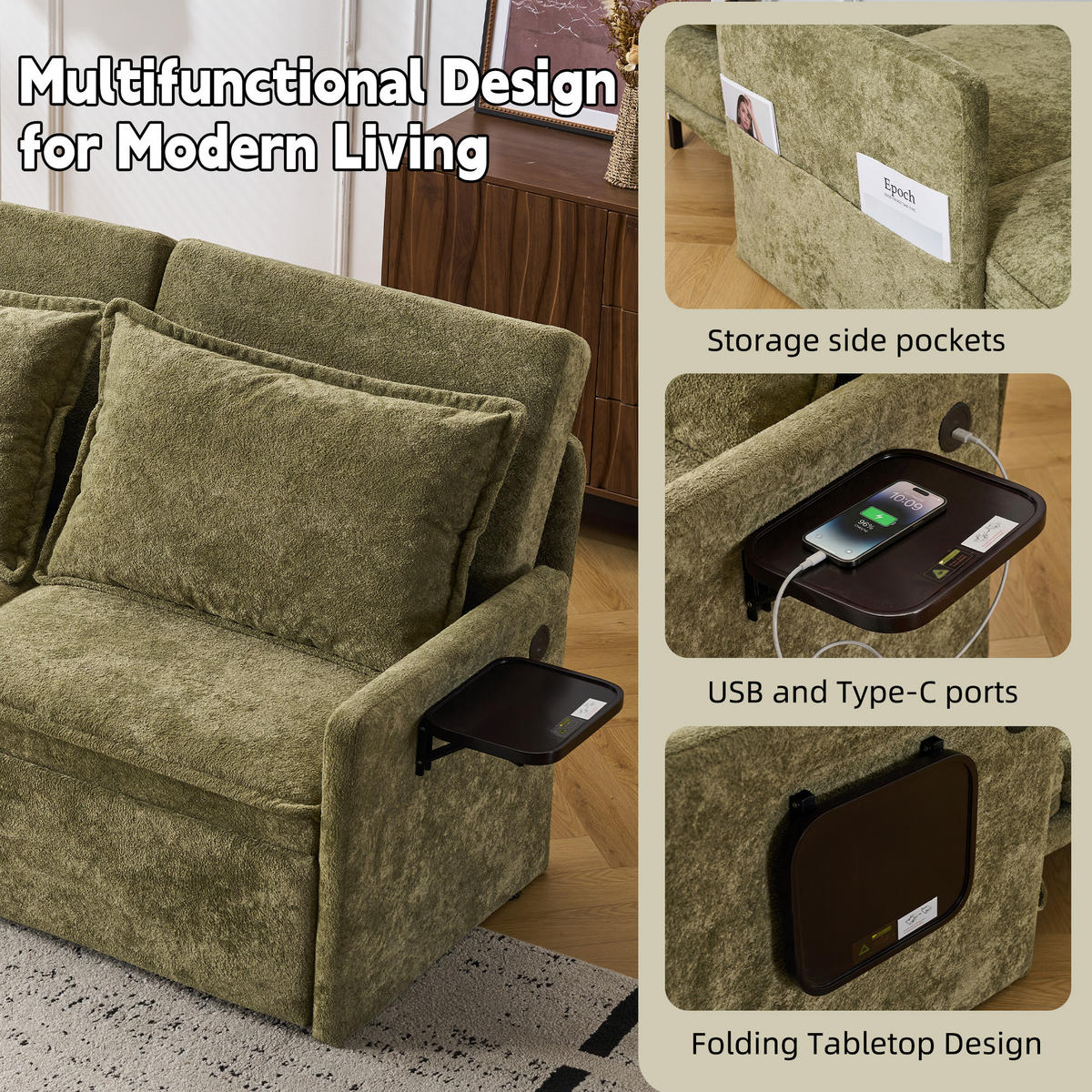 SCHLAFSOFA DE-33505 mit 5‑Stufen verstellbar Grün - Grün, Textil (172.5/95/71cm) - ComfortXL