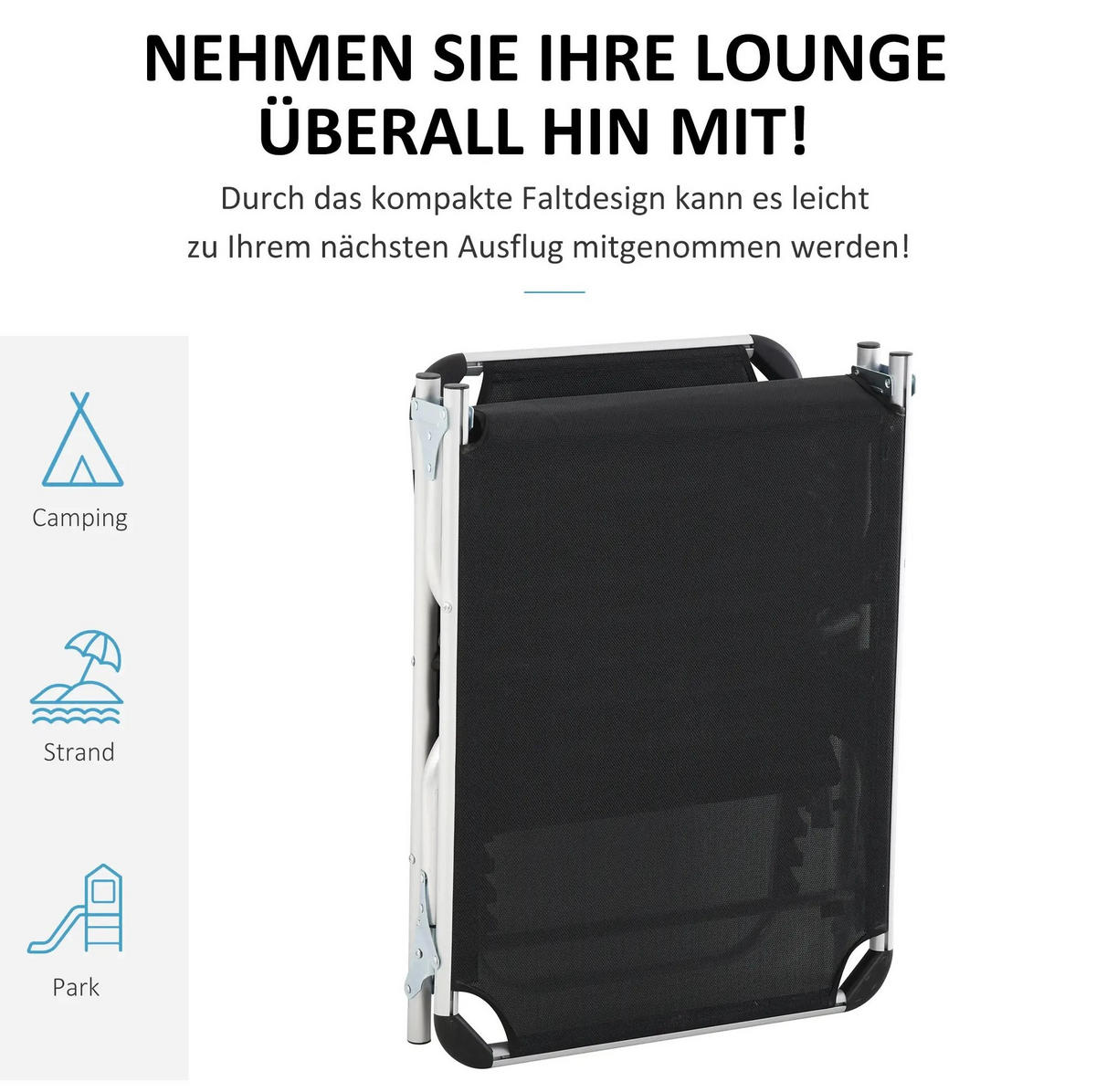 SONNENLIEGE aus Aluminium 165x60x76 cm in Schwarz mit 4-fach verstellbarer Rückenlehne - Schwarz, Metall (60/76/165cm) - Modfu