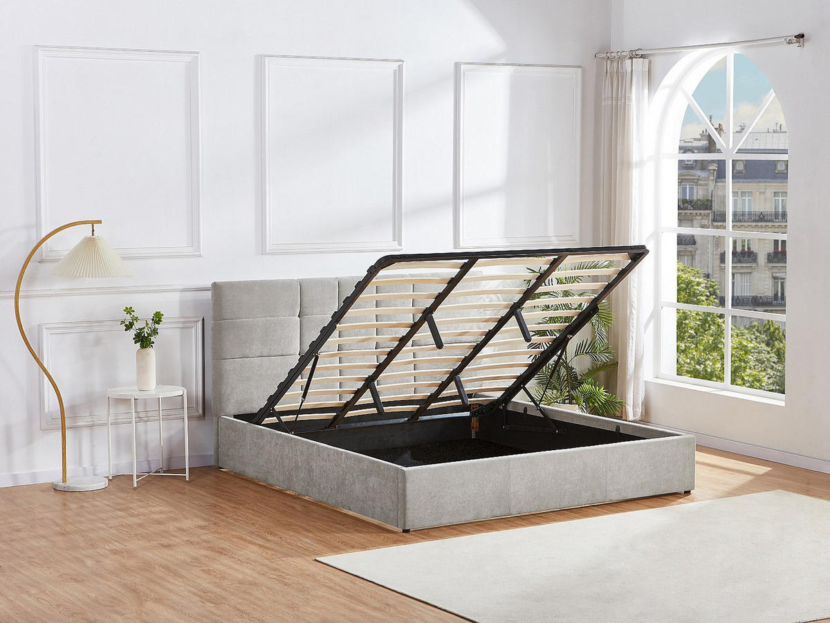 BETT mit Bettkasten - 2 Personen - stoff - hellgrau Hopeya - Hellgrau, Textil (200/200cm) - Vente-Unique