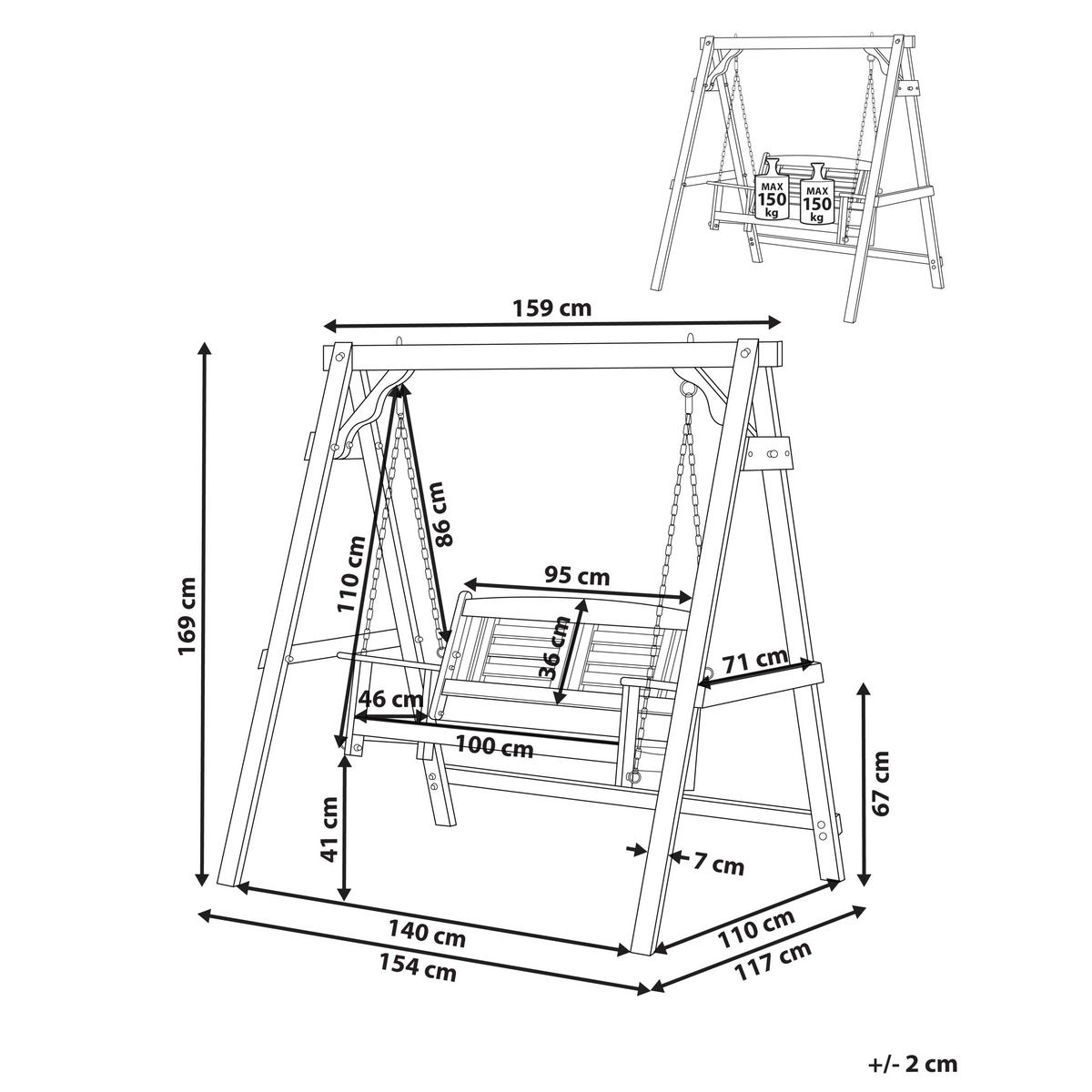 HOLLYWOODSCHAUKEL 2-Sitzer Dunkler Holzfarbton Nerito - Dunkelbraun, Holz (159/169/117cm) - Beliani