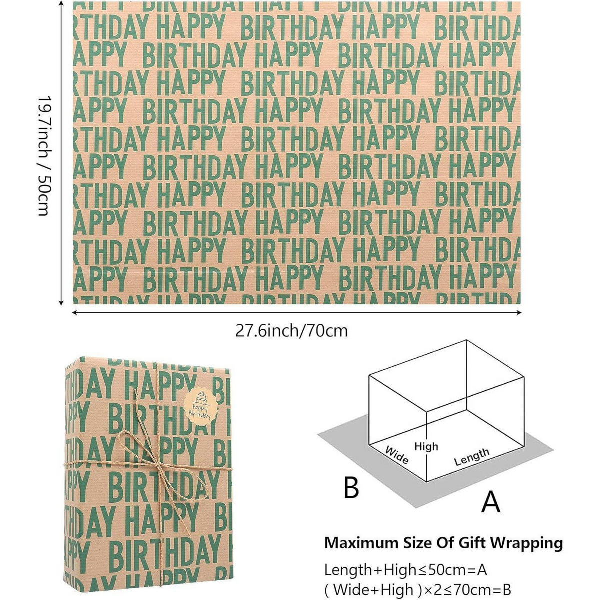 GESCHENKPAPIER 6 Blatt Set 70 x 50 cm Vintage Kraftpapier mit Zubehör - Multicolor, Papier (50/0.1/70cm)