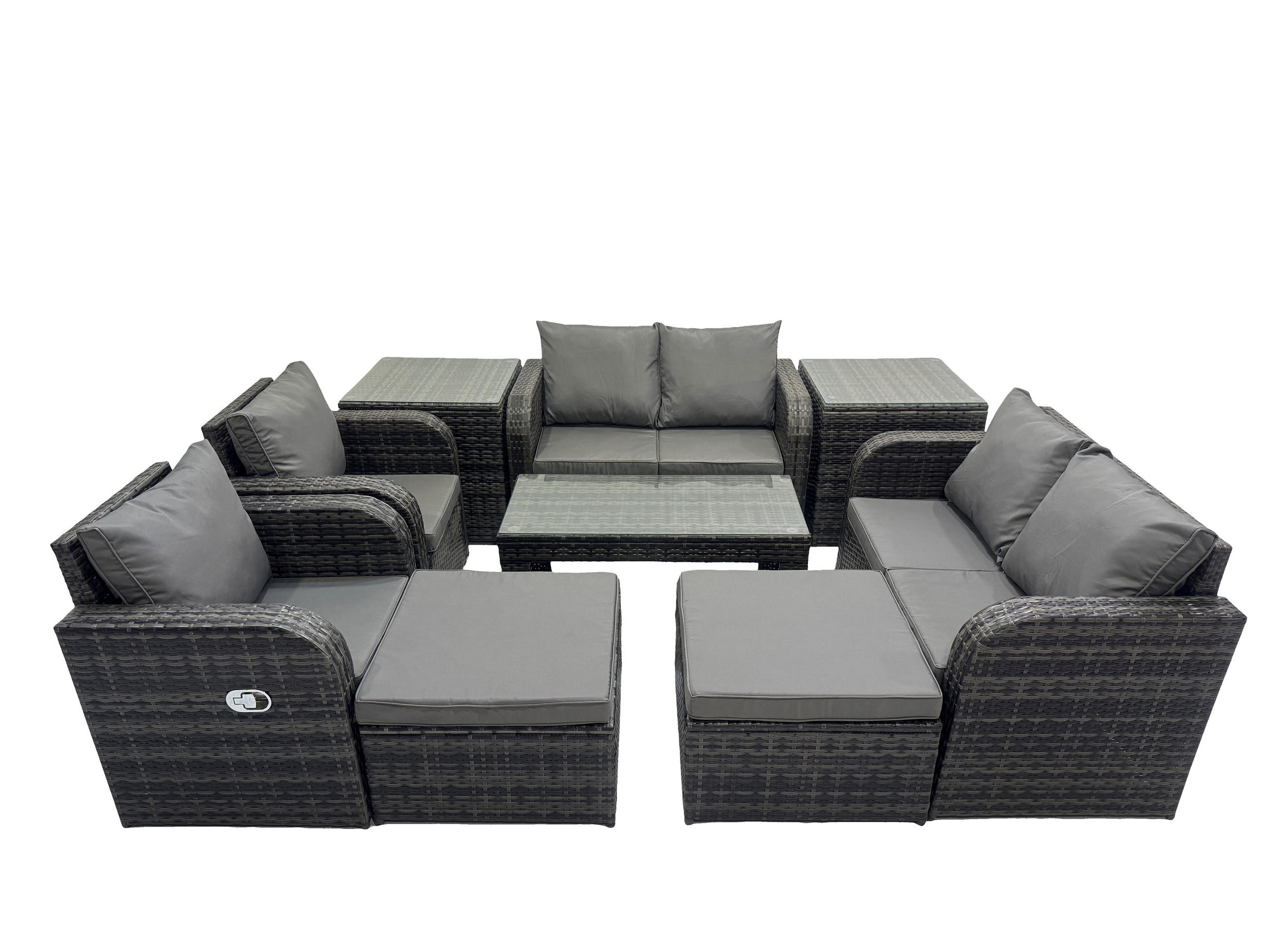 GARTENSOFA SET mit COUCHTISCH Polyrattan 4-Sitzer - Dunkelgrau/Grau, Glas/Kunststoff - Fimous