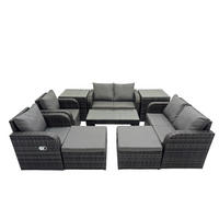 GARTENSOFA SET mit COUCHTISCH Polyrattan 4-Sitzer - Dunkelgrau/Grau, Glas/Kunststoff - Fimous