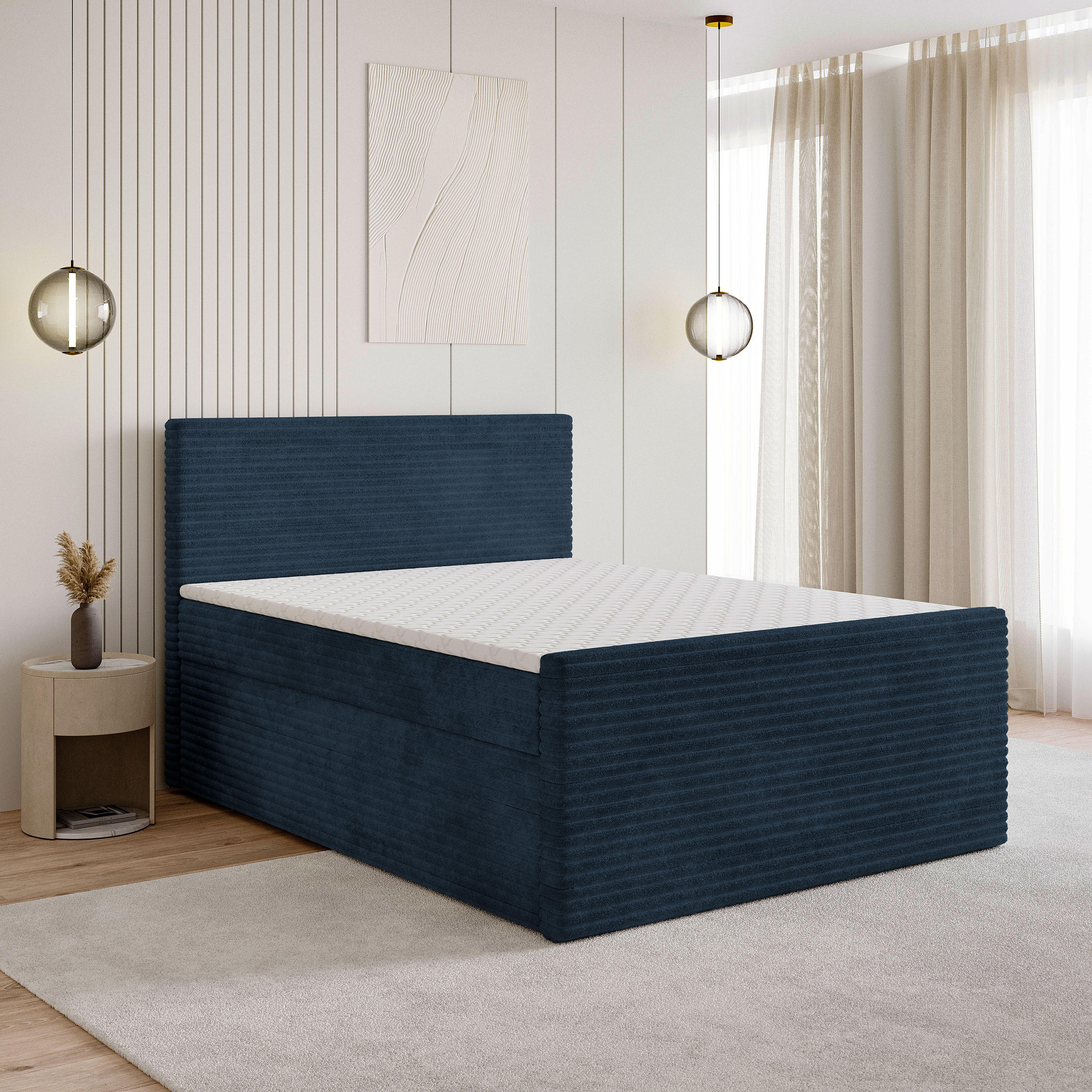 BOXBETT NOLEN 140x200 cm mit Matratze und Topper - Blau - Blau, Holz (140/200cm) - MASSENO