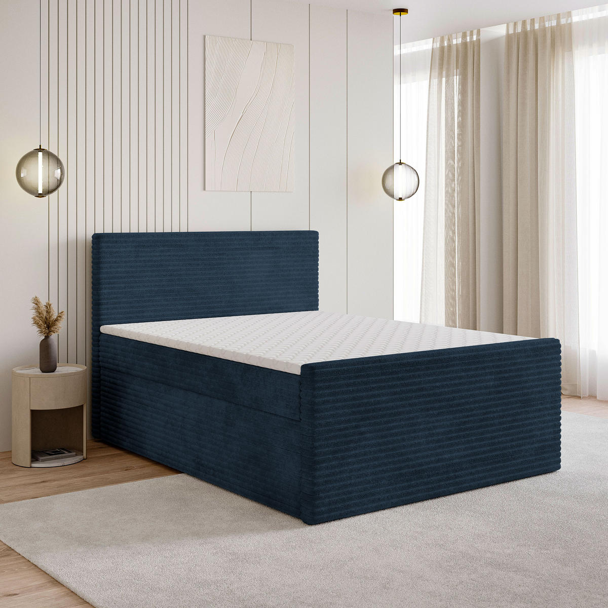 BOXBETT NOLEN 160x200 cm mit Matratze und Topper - Blau - Blau, Holz (160/200cm) - MASSENO