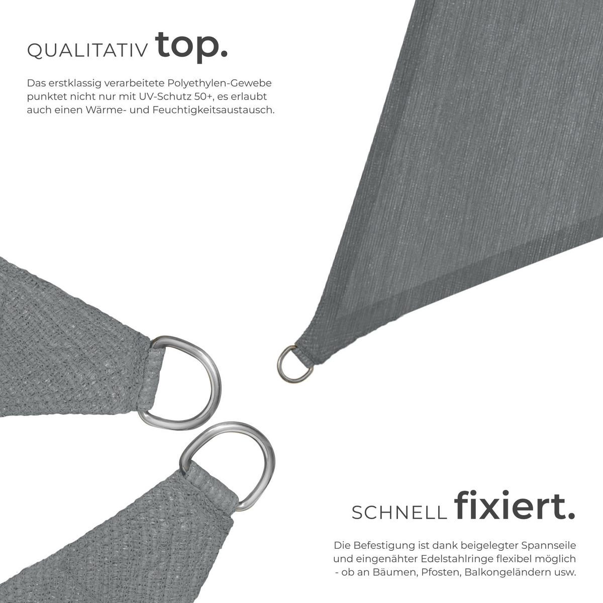 SONNENSEGEL , inklusive Spannseile, grau - Grau, Kunststoff (300/300cm) - tectake