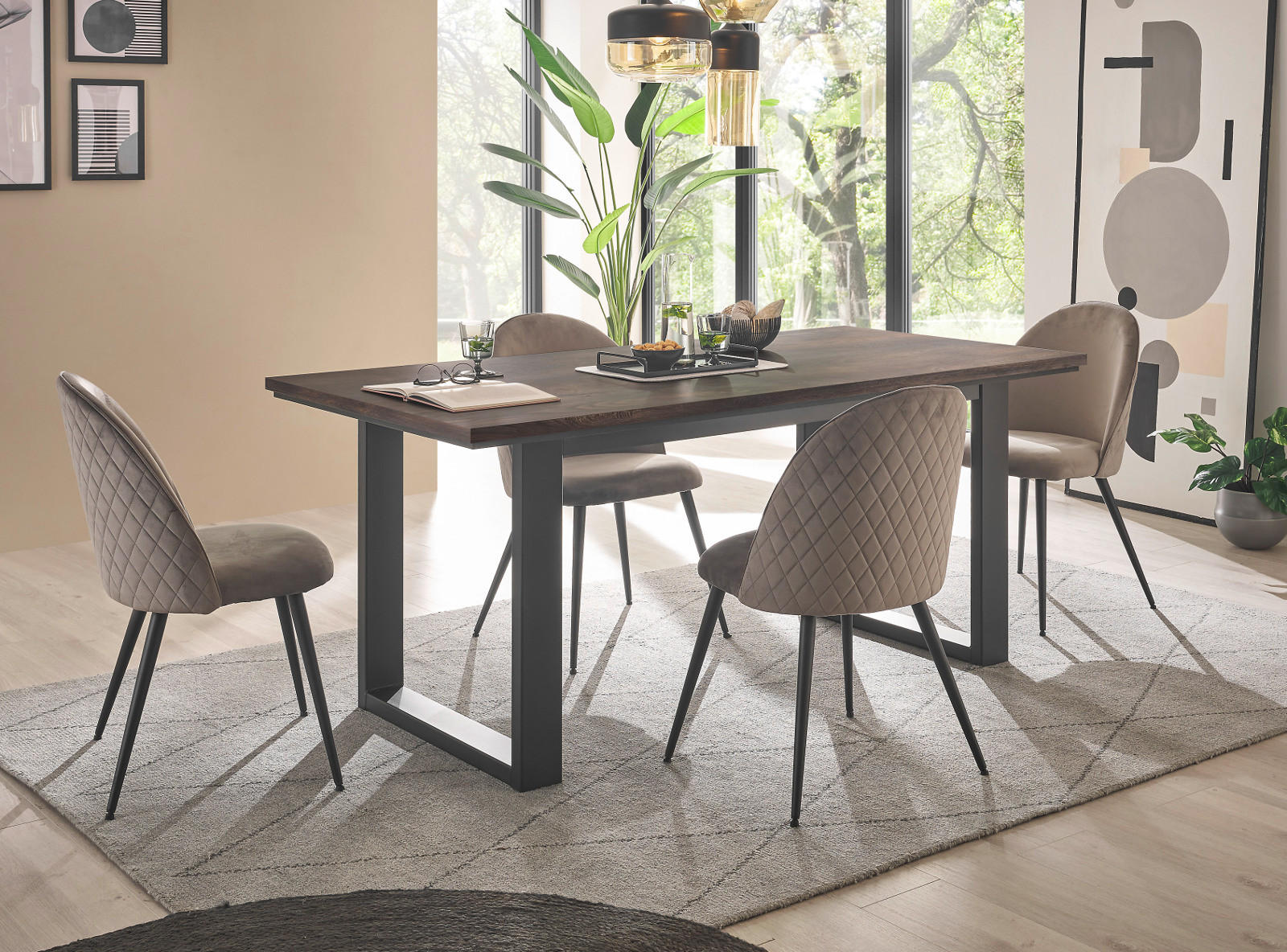 ESSTISCH Thermo Eiche Metall schwarz Küchentisch 160 x 81 cm - Eichefarben/Schwarz, Holzwerkstoff (160/81/77cm) - Furn.Design