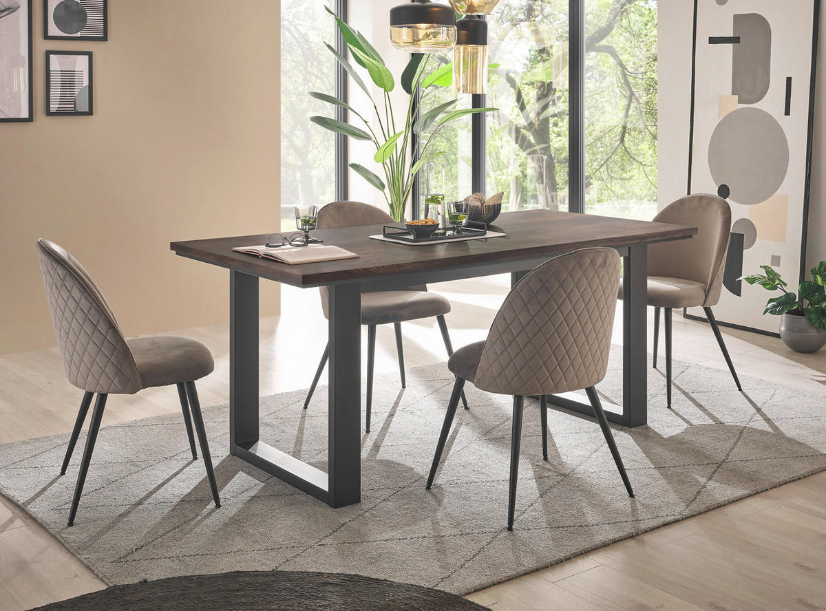 ESSTISCH Thermo Eiche Metall schwarz Küchentisch 160 x 81 cm - Eichefarben/Schwarz, Holzwerkstoff (160/81/77cm) - Furn.Design