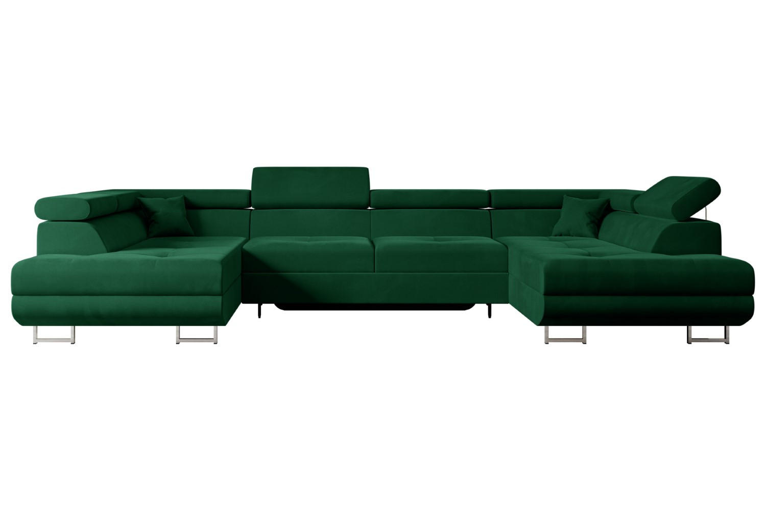 WOHNLANDSCHAFT mit Schlaffunktion und Bettkasten GUSA-U 342x202x107 cm Grün Velours - Silberfarben/Grün, Holzwerkstoff/Textil (342/107/202cm) - ALTDECOR