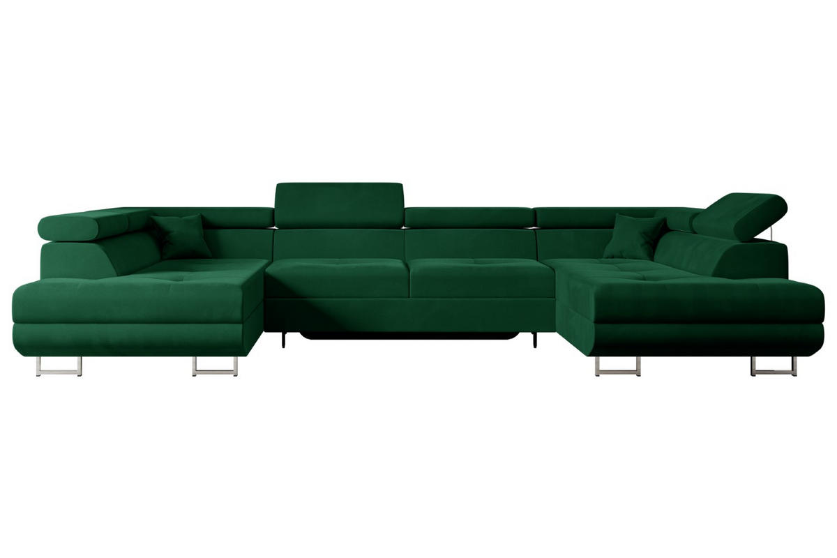 WOHNLANDSCHAFT mit Schlaffunktion und Bettkasten GUSA-U 342x202x107 cm Grün Velours - Silberfarben/Grün, Holzwerkstoff/Textil (342/107/202cm) - ALTDECOR