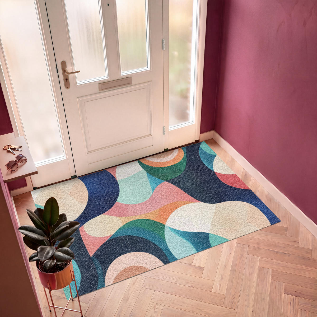 FUSSMATTE Abstrakt - Blau - Rosa Fußabtreter 180x120 cm - Multicolor, Kunststoff (180/120cm) - MuchoWow