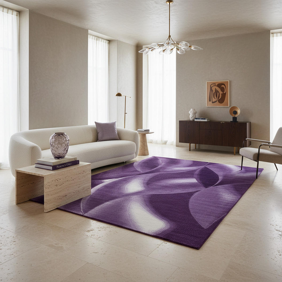 TEPPICH Kurzflor Abstrakte Wellen Polypropylen Wohnzimmer Violett Läufer 80x150 - Lila, Textil (80/150cm) - KADIMA DESIGN