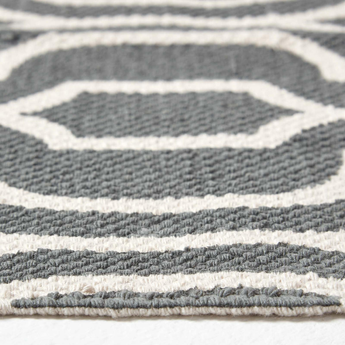 BAUMWOLLTEPPICH-LÄUFER Riga geometrisch 66/200 cm - Grau, Textil (66/200cm) - Homescapes