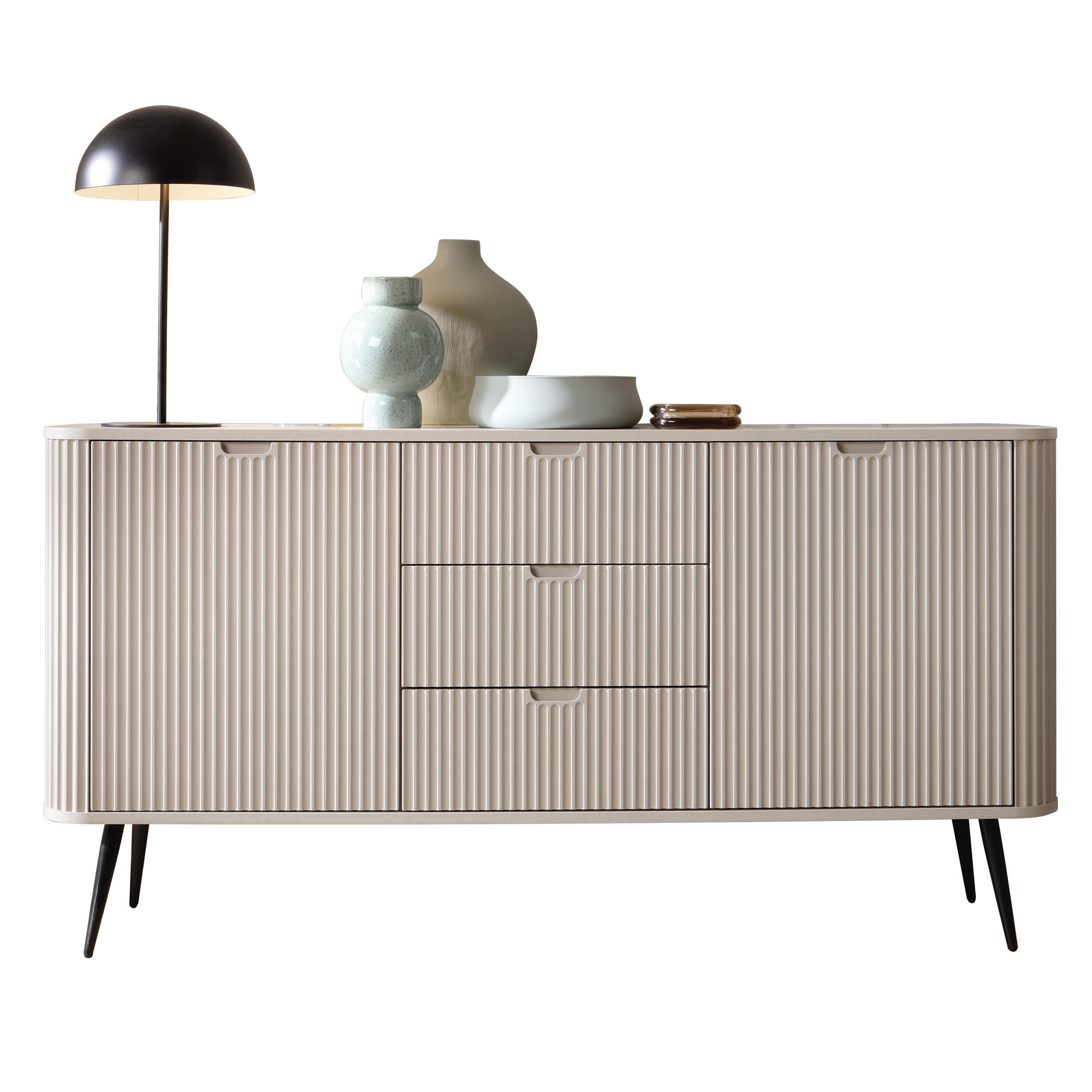 KOMMODE Zova Beige, Schwarze Beine, Kombikommode - Beige/Schwarz, Holzwerkstoff/Metall (168/87/39cm) - Bettso