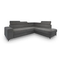 ECKSOFA ALVORO R-S Grau Boucle-Stoff mit Schlaffunktion - Grau, Holz (253/190cm) - MASSENO