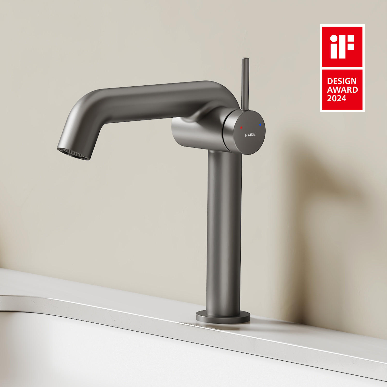 WASCHTISCHARMATUR Ventilkernzertifizierung Anthrazit Matt 15cm - Anthrazit, Metall (20/7.6/22.2cm) - EMKE