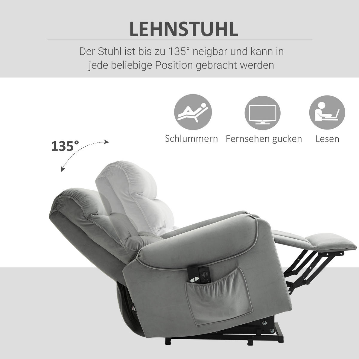 SESSEL mit Aufstehhilfe, Hellgrau - Hellgrau, Kunststoff (97/103/79cm) - HOMCOM