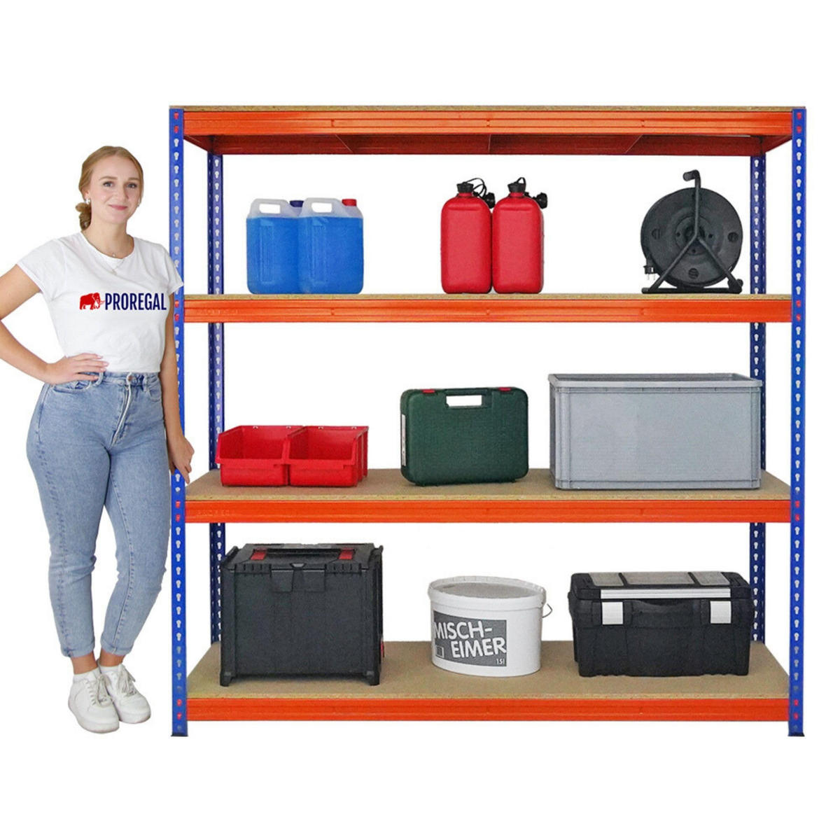 SCHWERLASTREGAL Bison 2er-Set mit 2x 200x200x60 cm 4 Fachböden Fachlast 600 kg Blau-Orange - Orange, Metall (400/200/60cm) - PROREGAL