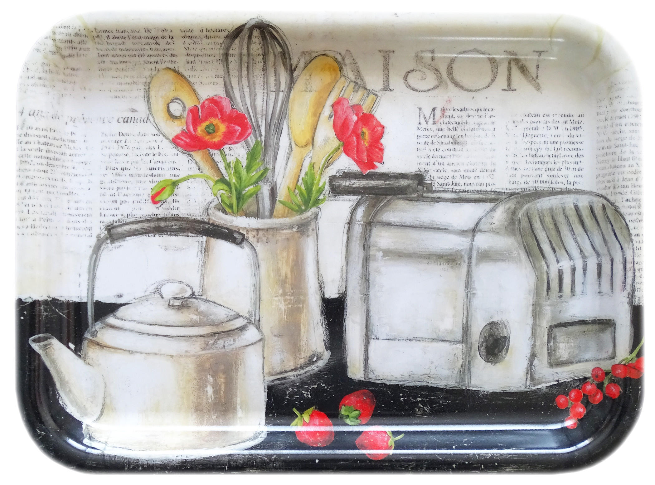 TABLETT Landhaus, rechteckige Melamin Serviertablett 31x23 cm - Grau, Kunststoff (23/2/31cm) - Lashuma