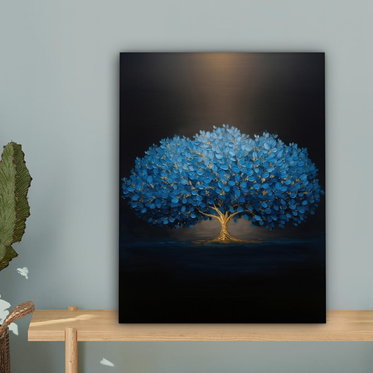 LEINWANDBILD Baum - Blau - Blätter - Pinselstriche Room Decor 30x40 cm - Blau, Textil (30/40cm) - MuchoWow