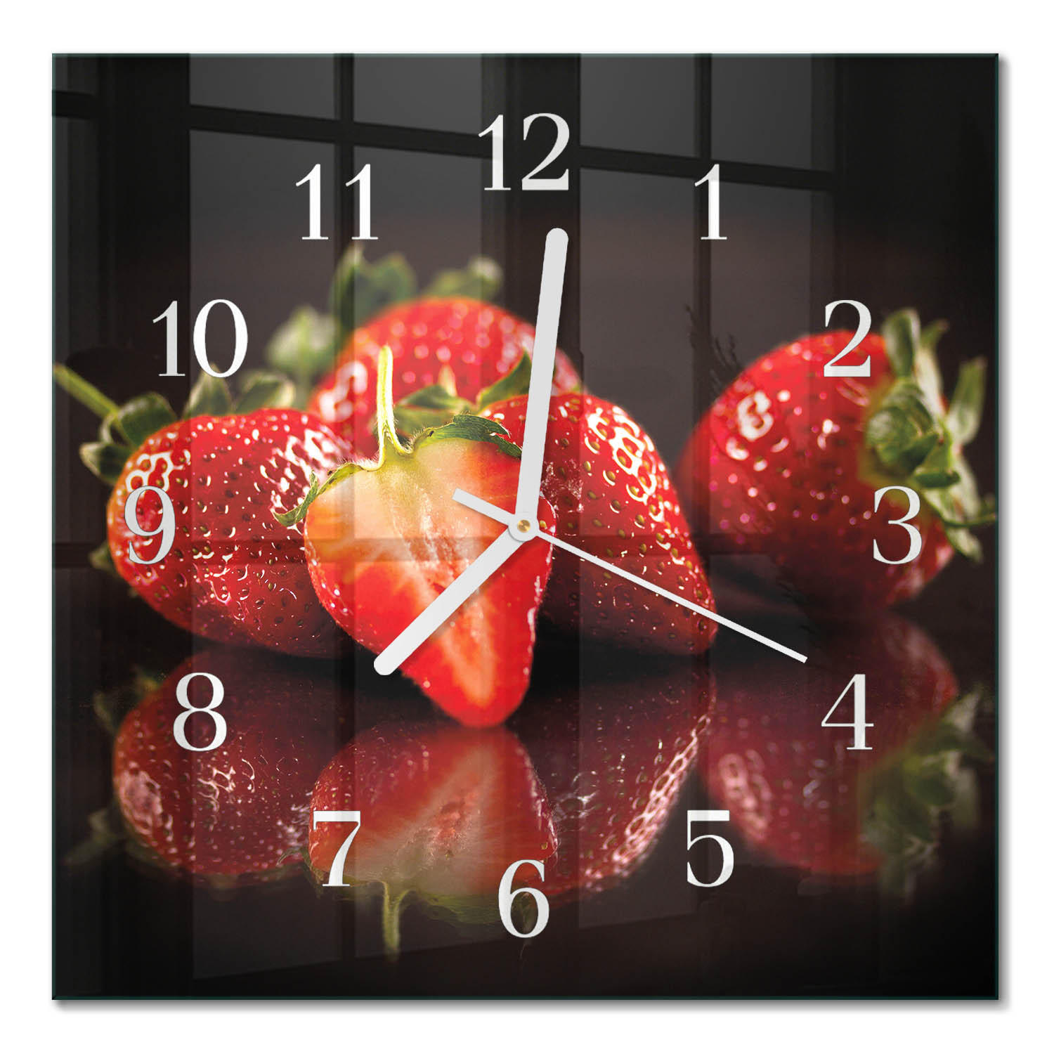 WANDUHR 30x30 cm - Erdbeeren - Rot, Glas (30/30/0.4cm) - TULUP