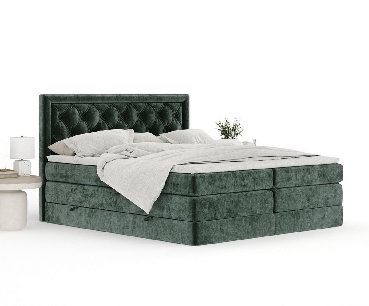 BOXSPRINGBETT Aurelia Grün 140/200 cm - Schwarz/Grün, Holz/Holzwerkstoff (140/200cm) - Maison de Reve