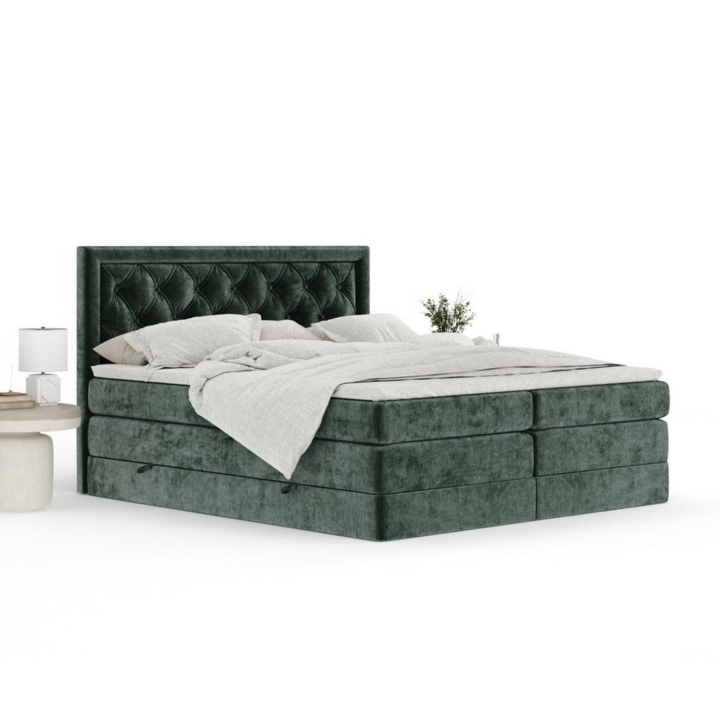 Thumbnail - Maison de Reve Boxspringbett, Grün, Textil, Buche, Kiefer, H3 + H4, 7-Zonen, Höhe ca. 40 cm, 140x200 cm, Handmade in Eur...