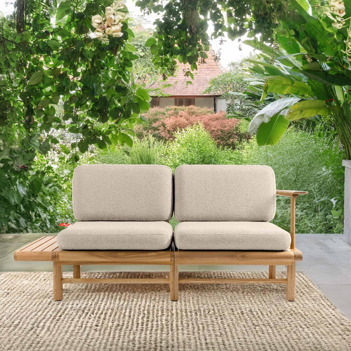 GARTENSOFA ATREDA 2-Sitzer, mit Ablage - Creme, Holz/Textil (175/74/80cm) - KONSIMO®