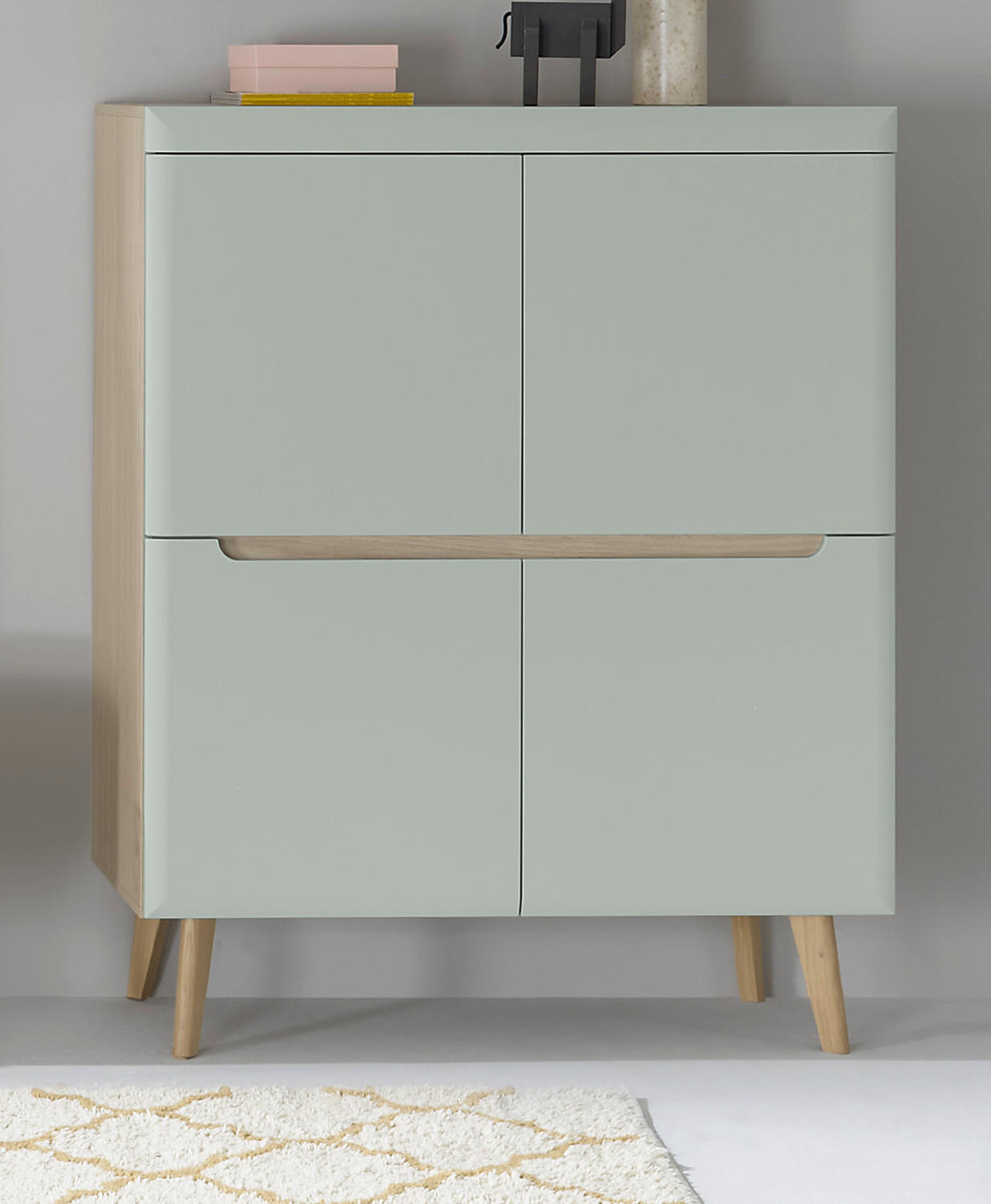 HIGHBOARD Pistazie grün, Eiche, skandinavisch 107 x 134 cm, Kommode mit Soft-Close - Eichefarben/Pastellgrün, Eichenholz/Holz (107/134/40cm) - Furn.Design