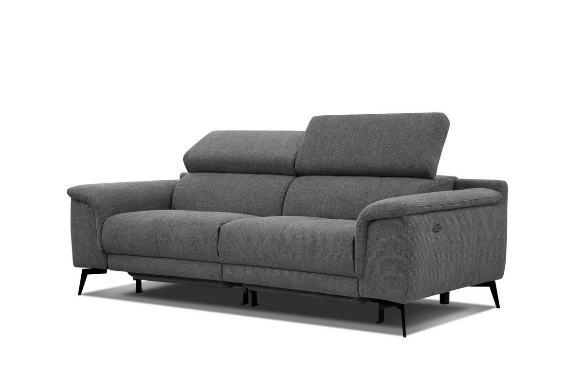 RELAXSOFA FIERO 3-Sitzer mit 2 Relaxfunktionen, dunkelgrau - Dunkelgrau/Schwarz, Holzwerkstoff/Textil (212/82/103cm) - Courtois Laville