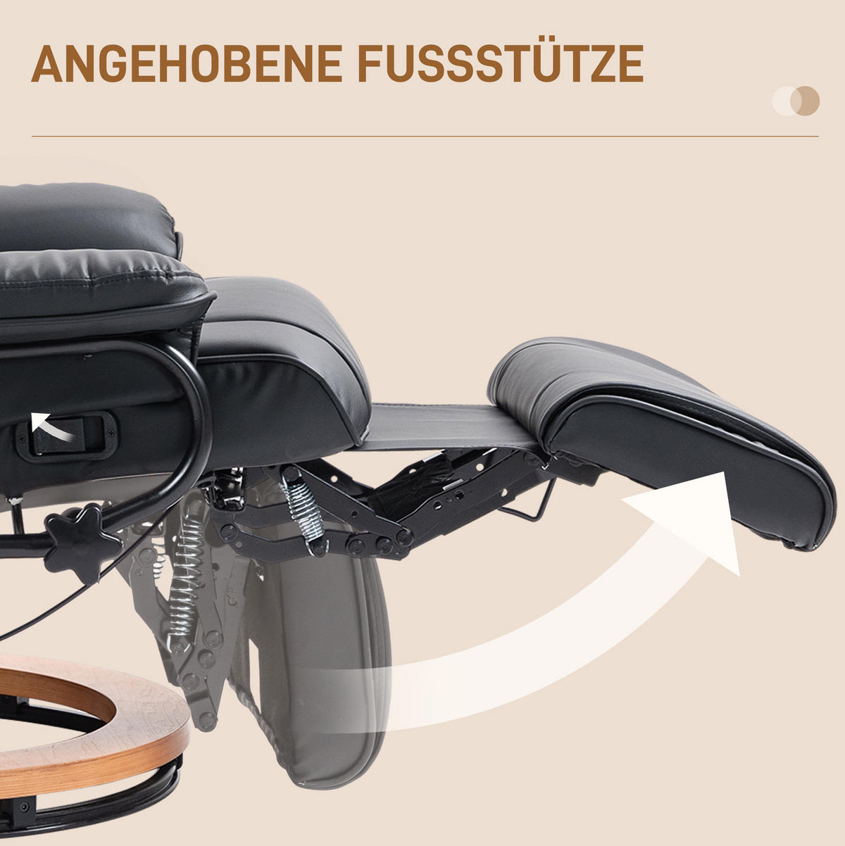 RELAXSESSEL 78/88/103 cm in Schwarz drehbar mit Liegefunktion - Schwarz, Leder (78/103/88cm) - BEAOK