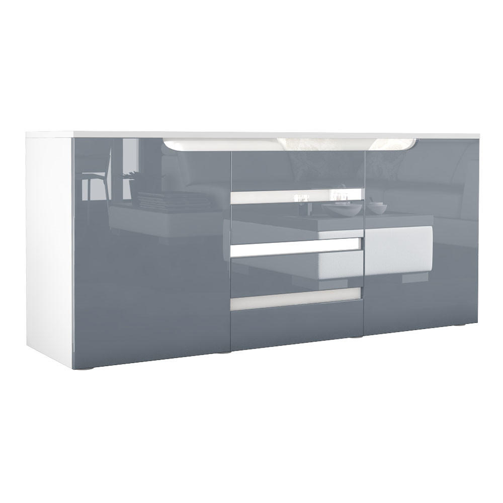 SIDEBOARD Sintra Grau Hochglanz / Weiß Hochglanz - Grau, Holzwerkstoff (139/72/35cm) - Vladon