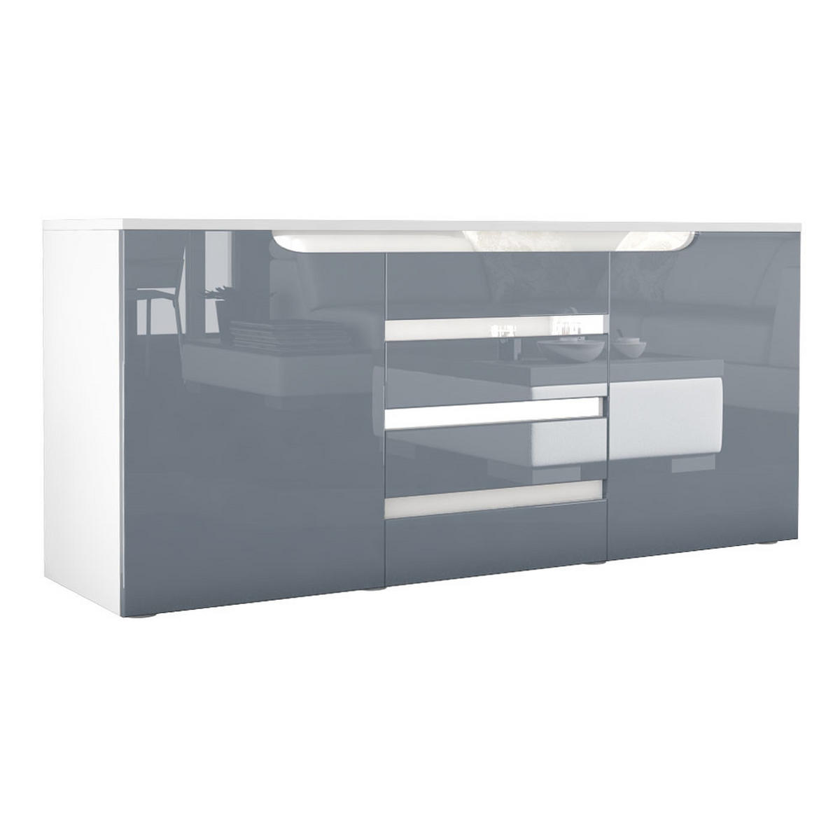 SIDEBOARD Sintra Grau Hochglanz / Weiß Hochglanz - Grau, Holzwerkstoff (139/72/35cm) - Vladon