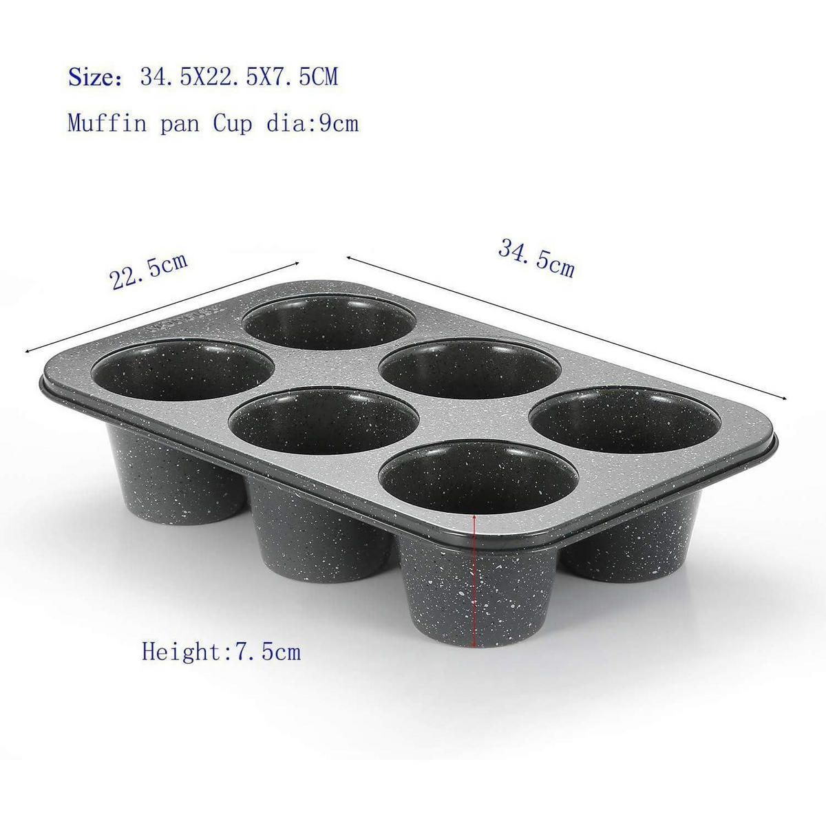 MUFFINFORM 6er Set Karbonstahl Granitoptik - Anthrazit, Metall (22.5/7.5/34.5cm)