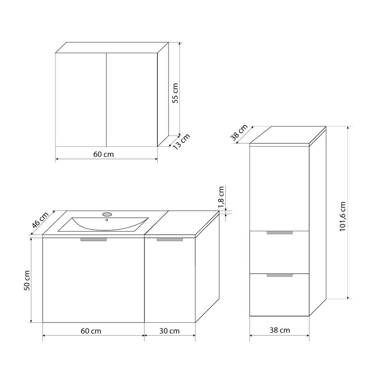 BADMÖBEL Set Gently 1 V2 L Weiß MDF Waschtisch 90cm mit 5W LED-Strahler / Energiebox - Weiß, Glas/Kunststoff (46/52/90cm) - AcquaVapore by Sandra Jentho