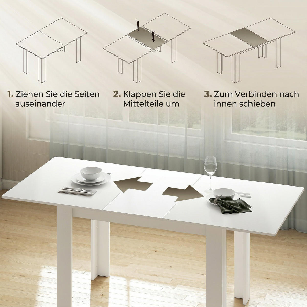 AUSZIEHBARER-ESSTISCH MDF Weiß - Weiß, Holzwerkstoff (180/80/75cm) - HOMCOM