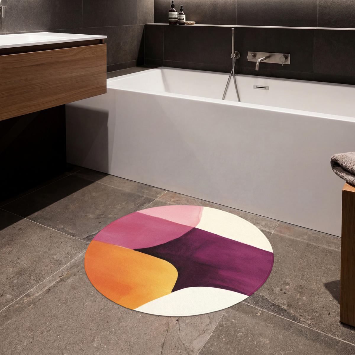 KOUPELNOVÁ PŘEDLOŽKA Tvary - abstraktní - barevné 70x70 cm - terakotová, textil/plast (70/70cm) - OnlyWow