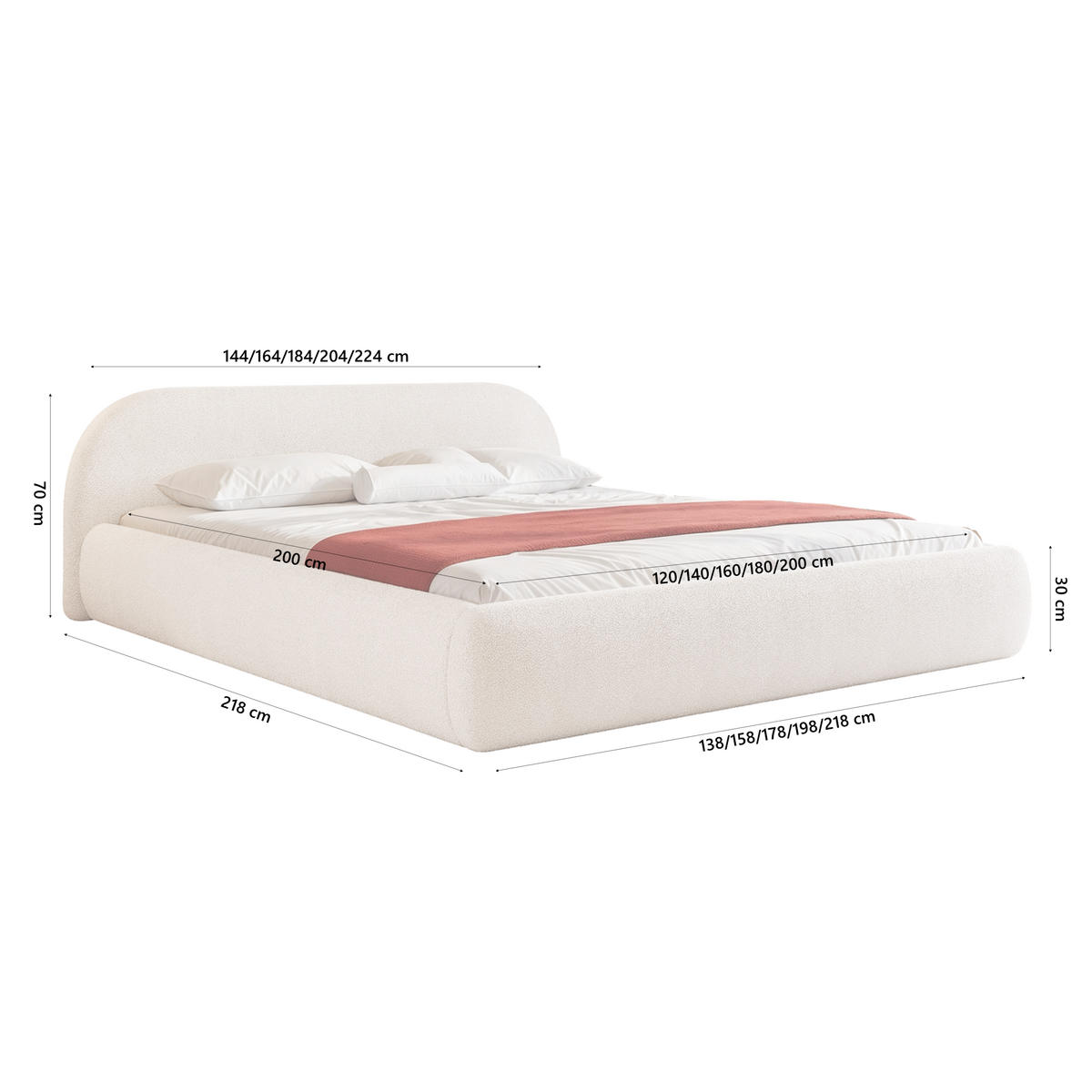 POLSTERBETT Dmar 160x200 cm, Weiß - Weiß, Textil (200/160cm) - Fedve