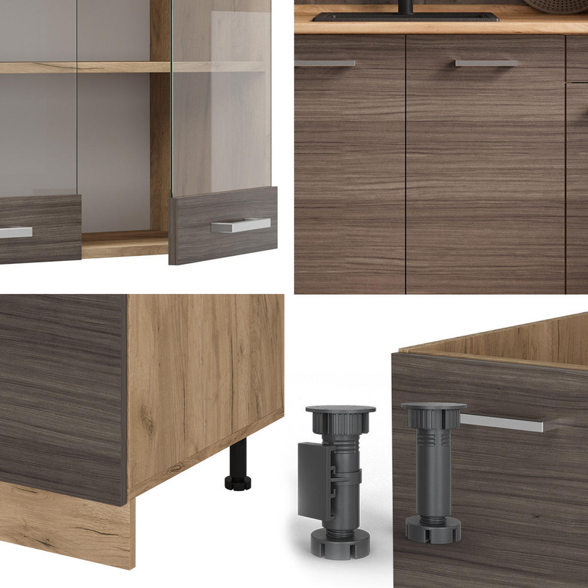 SINGLEKÜCHE R-Line Edelgrau/Goldkraft Eiche 140 cm ohne Arbeitsplatte - Eiche Wotan/Braun, Holzwerkstoff (140/81.6/46cm) - Vicco