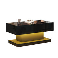 COUCHTISCH mit Liftfunktion 100x50x45 cm Hochglanz Schwarz mit LED - Schwarz, Holzwerkstoff (100/50/45cm) - Meubliv