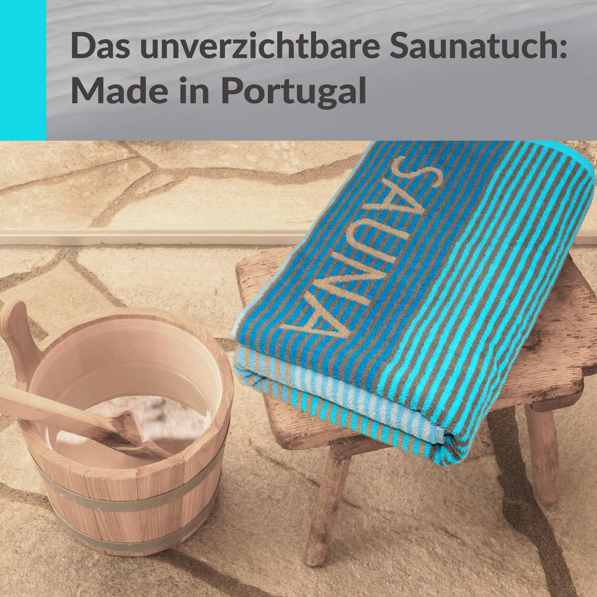 SAUNAHANDTUCH Helsinki Türkis – Beige 85x200 cm - Türkis/Beige, Textil (85/200cm) - Lashuma