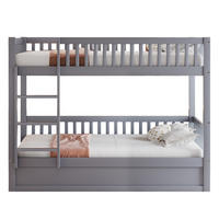 ETAGENBETT aus 90x200 cm Grau mit hydraulischem Stauraum, Sicherheitsleiter und Lattenrost - Grau, Holzwerkstoff (90/200cm) - Modfu
