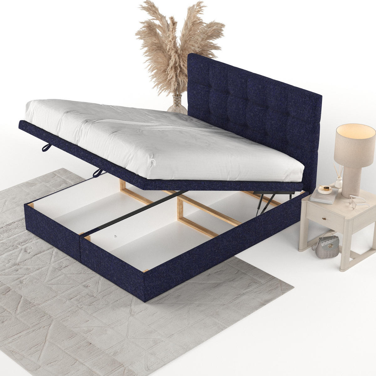 POLSTERBETT Guam mit Stauraum 160/200 cm Marineblau im Alta Stoff - Schwarz/Dunkelblau, Holz/Holzwerkstoff (160/200cm) - AltaBeds