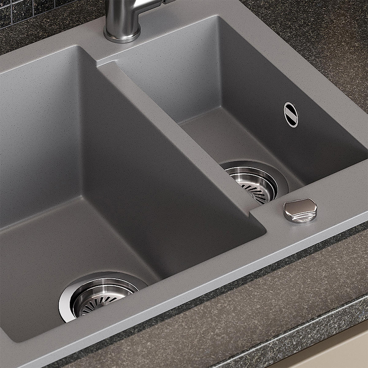 SPÜLBECKEN Prag Grau 58 x 50 cm mit 2 Spülen - Grau, Keramik (58/28/50cm) - Bergstroem