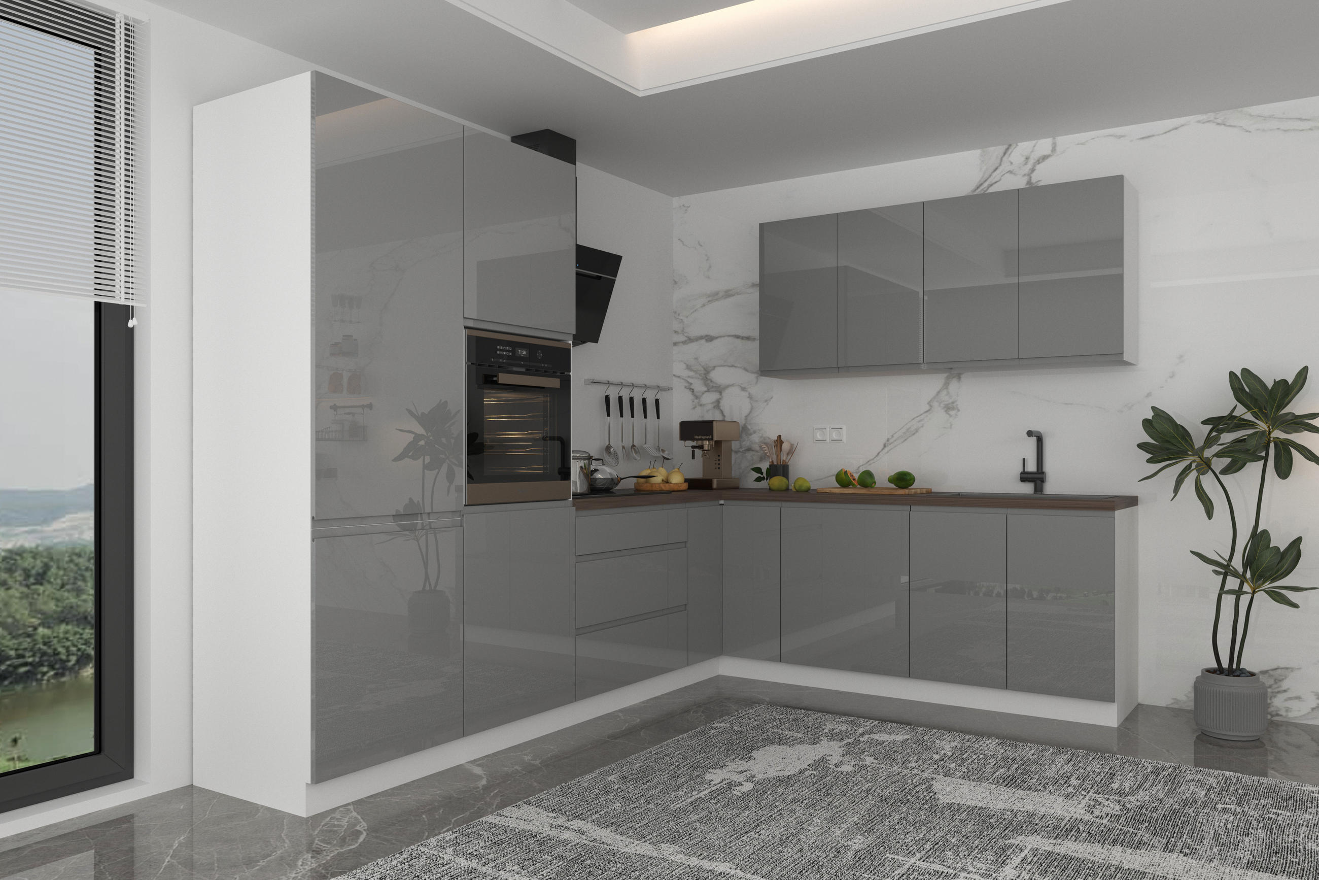 ECKKÜCHE 290 x 230 cm – Aspen KA3-M290 - in Grau/Hochglanz - Grau, Holz (520/212/58cm)