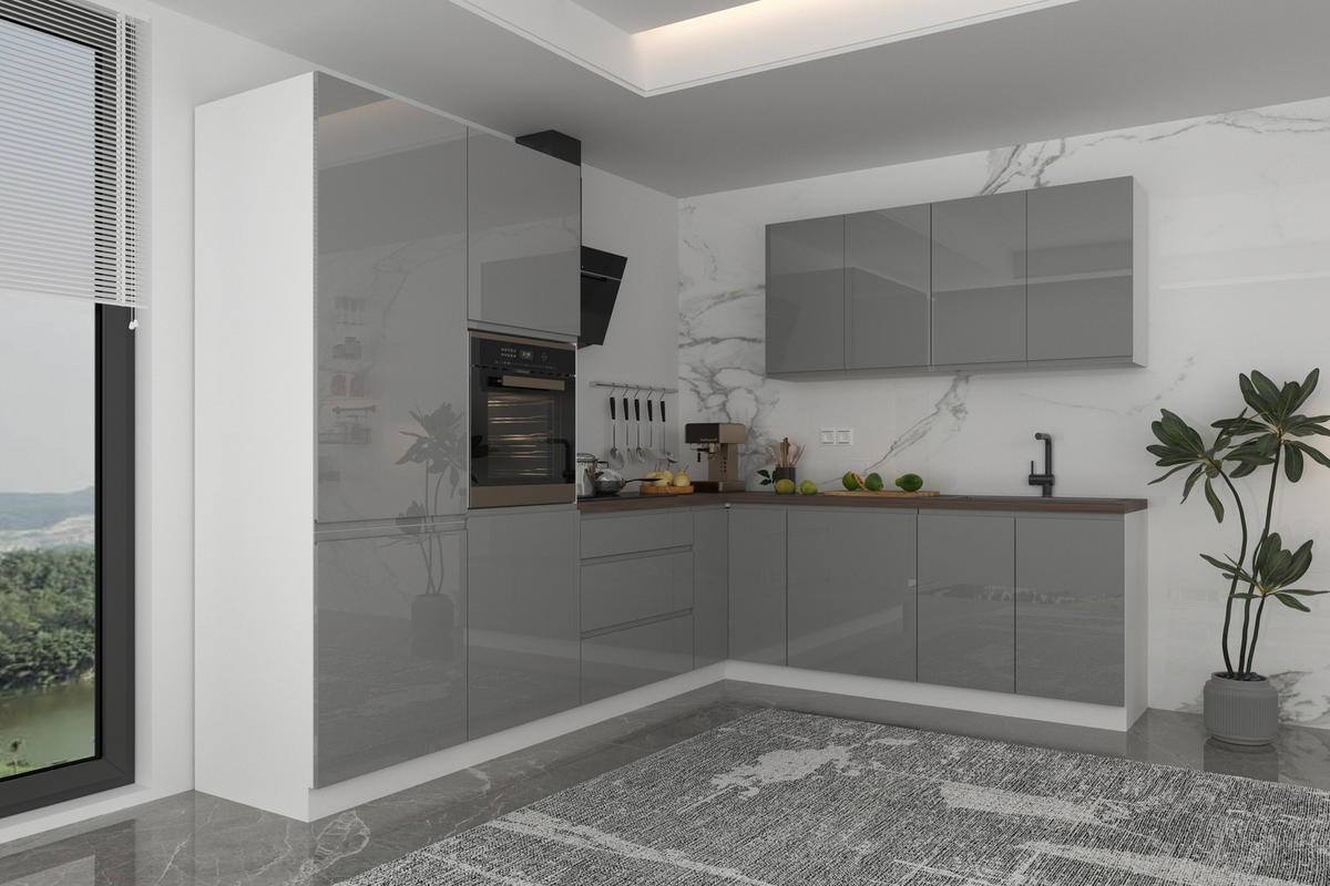 ECKKÜCHE 290 x 230 cm – Aspen KA3-M290 - in Grau/Hochglanz - Grau, Holz (520/212/58cm)