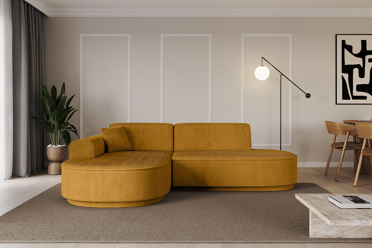 ECKSOFA Ottomane Links MARI-L1 - 232x163x81 cm Senfgelb Cord - Gelb/Schwarz, Holzwerkstoff/Kunststoff (163/234cm) - ALTDECOR